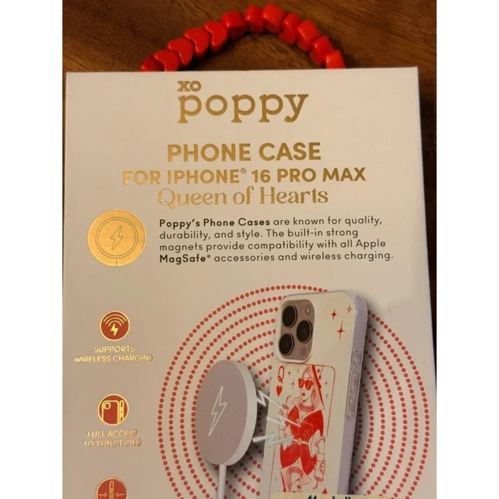 NIB XO Poppy iPhone 16 Pro Max Case Queen of Hearts MagSafe Red White